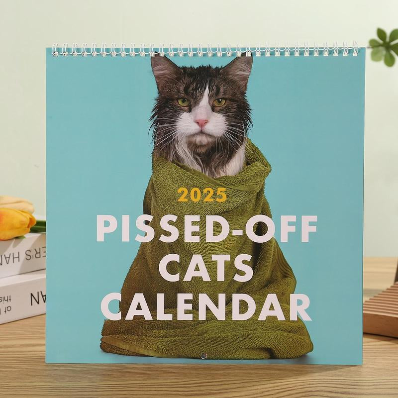 Angry Cat Pattern Calendar, 1 Count 2025 Creative Cats Calendar, Funny Calendar for Home Office Dormitory School Decor